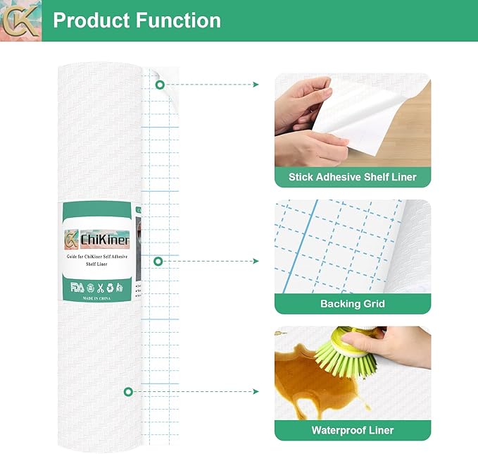 Self-Adhesive Shelf Liner Kitchen Liner, Waterproof Backed Paper Easy Peel and Stick Contact Liner Without Residue for Decor Your Desk Surface, Kitchen Countertops (White, 17.5 x 236.2 inches)
