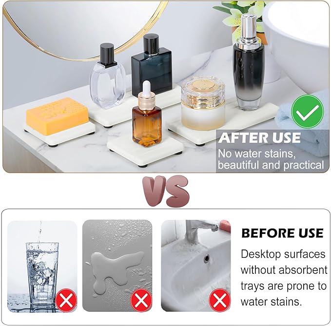 6PCS Fast Drying Diatomite Stone Sink Tray, Stone Drying Tray for Bathroom Counter, Stones Soap Trays for Kitchen Sink, Water Absorbing Coasters, Diatomite Soap Dish, Water Absorbing Stones Trays
