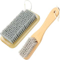 Scrub Cleaning Brush for Stains -Wood Handle Scrubbing Brushes,Cleaning Scrubber Brush for Fabric,Carpet,Clothes,Bathroom,Long Handle Cleaner Brush for Sneakers, Tennis, Canvas & More-2Pack