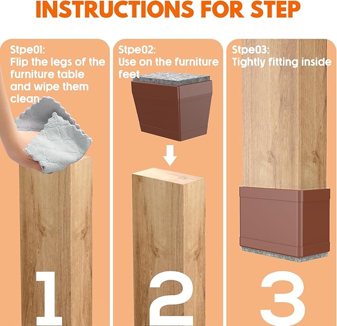 Rectangle Chair Leg Protectors for Hardwood Floors,16 PCS Silicone Covers to Protect Wood Tile Floors Felt Pads Furniture Leg Caps Reduce Noise. Easy to Move.(Brown,1.25 x 2 Inch,Rectangle)