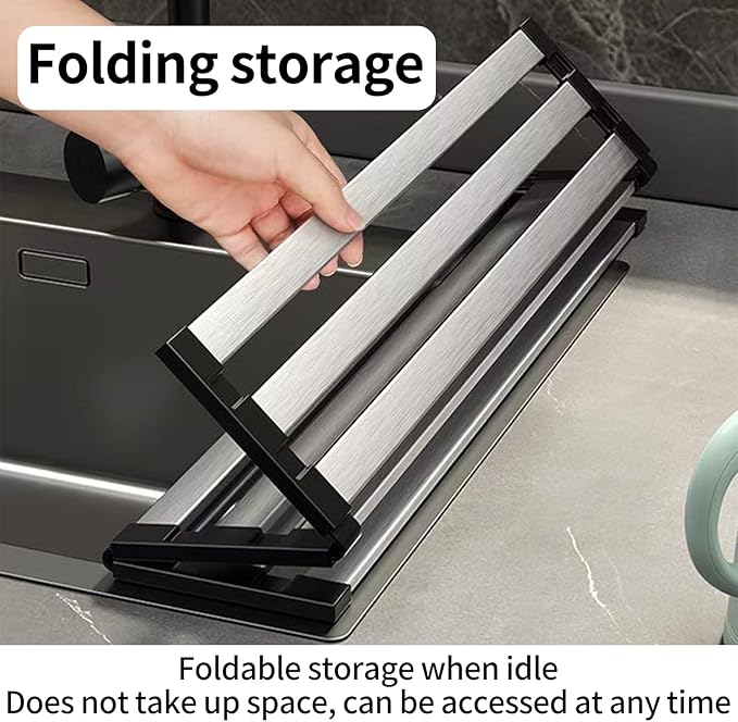 Foldable Dish Drying Rack, Over The Sink Dish Drying Rack ，Dish Drying mat，Dish Drying mats for Kitchen Counter，Stainless Steel Multifunctional mat(16.54×12.8in)