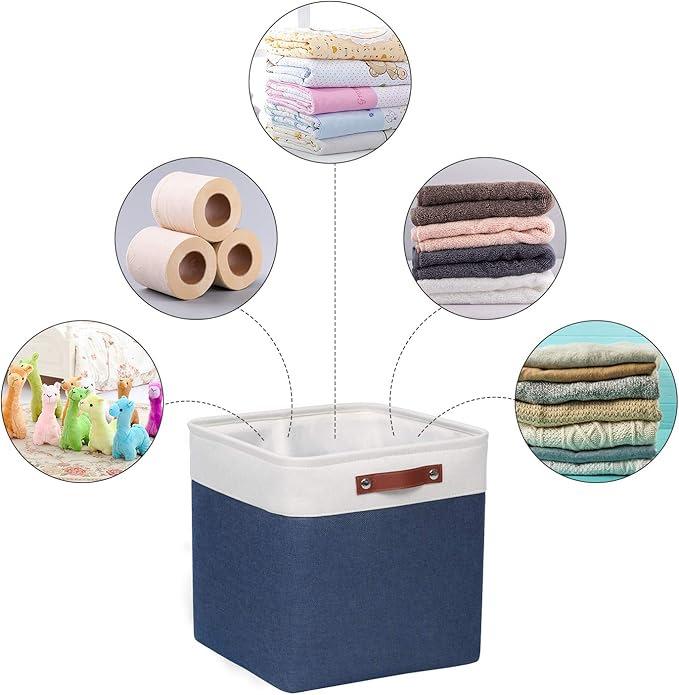 Univivi 13 inch Storage Baskets with Hard Bottom 4 Pack 13 x 13 x13 Cube Storage Bins Foldable Fabric Storage Bins for Shelves, Closet(Blue, Hard Bottom-13 Inch)