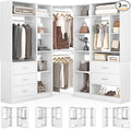 Corner Closet System with 5 Drawers, Closet Organizer System with 15+Shelvess & 4 Hanging Rods, 63.2"L * 63.2"W / 87.2"L * 39.2"W Reversible L Shaped Walk-in Closets, Load 2500+LBS, White