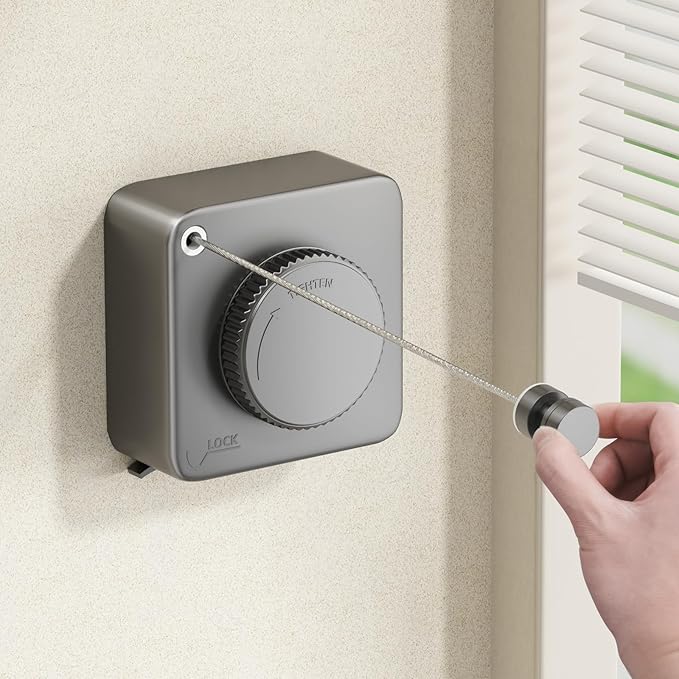 Retractable Clothesline Indoor, Non-Sagging Outdoor Clothes Line Retracting Heavy Duty Clothes Drying Laundry Line Wall Mounted Stainless Steel Line-15.1 Feets(Square-Gray)