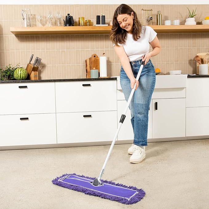 48 Inch Purple Commercial Dust Mop & Floor Sweeper with Extendable Handle – Mop for Hardwood, Tile, and Concrete Floor Cleaning