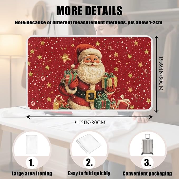 Ironing Mat Christmas Portable Ironing Pad Blanket for Table Top Heat Resistance Foldable Lightweight 32 x 16 Inch Santa Claus Small Ironing Pads for Washer,Dryer,Countertop