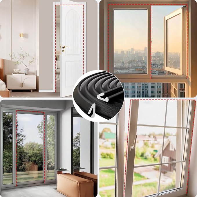 V Shape Foam Weather Stripping Door Frame Seal Strip 2Pcs×26FT Black, Draft Stopper, Insulation Winter, Weatherstripping, Gap Sealing, Soundproofing, Self-Adhesive Used for Exterior Front Door Side