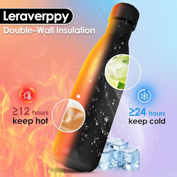17oz Cola-Bottle Shaped Stainless Steel Leak-proof Water Bottle,Double Wall Vacuum Insulated Metal,Travel Mug For Sports Indoors & Outdoors,BPA-Free School Kids Flasks,Black(12Pack)