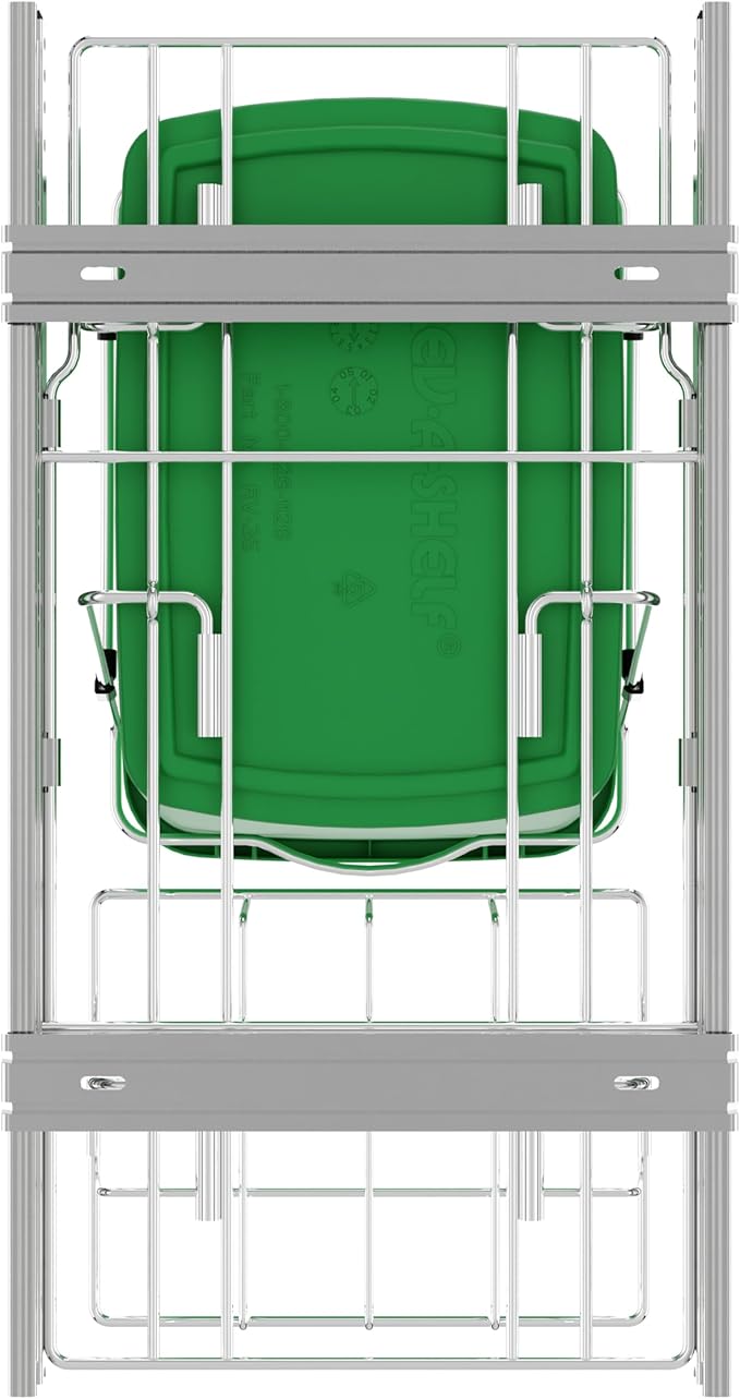 Rev-A-Shelf Pullout Trash Can for Kitchen Cabinets 35 Qt Garbage Waste Recycling Bin with Full Extension Slides, Green, RV-12KD-19C-S