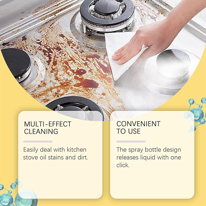 Heavy Duty Kitchen All-Purpose oil stains Cleaner Degreaser spray,Kitchen All-Purpose Cleaner Removes Stains on Microwave,Oven,Stove Top