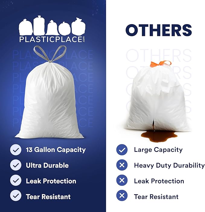 Plasticplace 4 - 6 Gallon White Drawstring Bags, 100% Prime Material, 17x20, 0.7 Mil, 200/Case