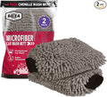 AIDEA Car Wash Mitt Microfiber-2Pack, Scratch-Free& Lint-Free, Premium Chenille Microfiber Wash Mitt-Grey Extra Large Size (8''X12'')
