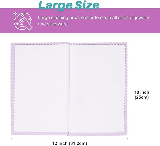 CATIFLIN 3PCS Purple Silver Polishing Cloths, 10"x12" Jewelry Cleaning Cloths for Gold, Silver, Platinum, Watch, Coin, Tarnish Remover, Reusable & Streak for Jewelry Lovers