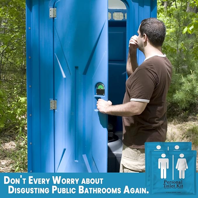 Personal Toilet Kit To Go – 10 Pack | Disposable Public Restroom Kit | Individually Wrapped for Toilet Protection Kit | Toilet Paper, Toilet Seat Cover, Butt Wipes, Cleansing Wipes (Light Blue)