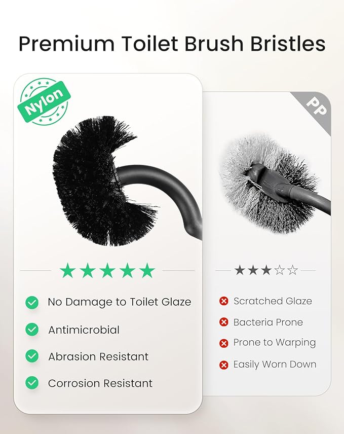 Cesun Toilet Brush and Holder Set - Curved Design Toilet Brush for Deep Cleaning Under Rim, 304 Stainless Steel Toilet Bowl Brush and Holder for Bathroom, Rv, Silver(2 Replaceable Brush Head Included)