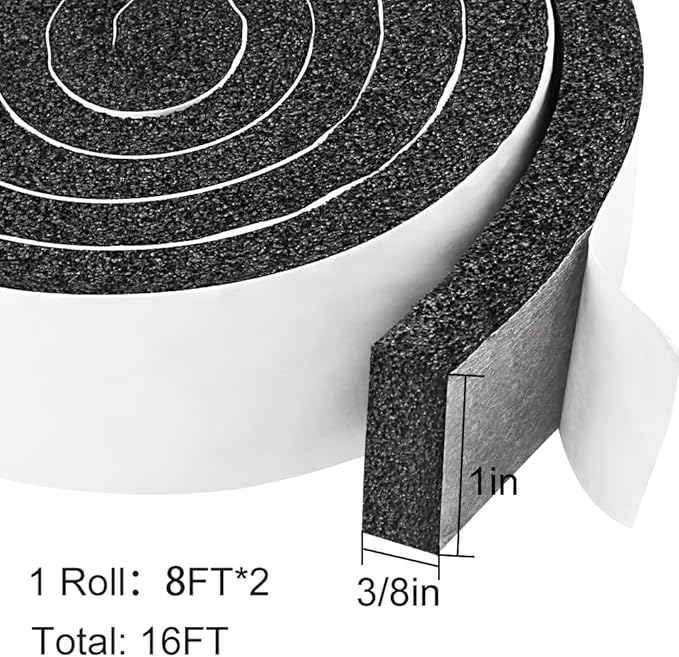 2 Rolls 1 Inch W 3/8 Inch T Weather Stripping Air Conditioner Open Cell Foam Seal Tape, Window Insulation High Resilience Seal Strip for Doors Window,Total 16FT