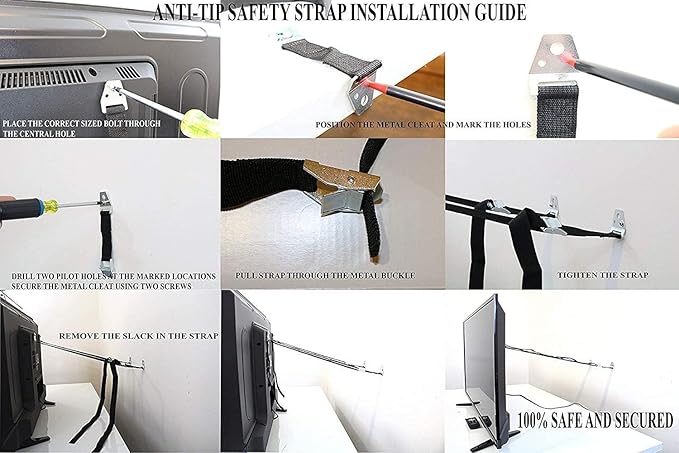 TV and Furniture Anti Tip Straps,Metal Heavy Duty TV Straps Child Safety,Adjustable Safety Furniture Wall Anchors for Baby Proofing Flat Screen TV,Dresser,Bookcase,Cabinets