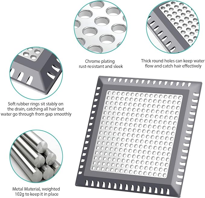 Hair Catcher/Drain Strainer/Shower Drain Cover for Bathroom Floor Drain, Stainless Steel and Silicone (6 inch, Dark Grey)