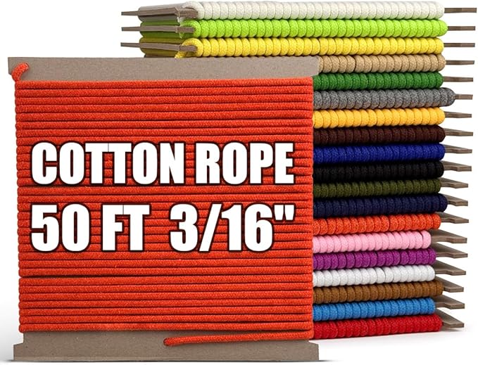 PerkHomy 500lb Cotton Rope 3/16" (5mm) 50 ft Multi Purpose Utility Diamond Braided Cord, Natural Cotton for Clothes Line Camping Crafting Flag Pole, Orange Red