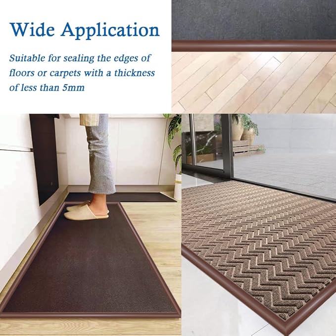 Floor Transition Strip Self Adhesive Carpet & Flooring Transitions Edging Trim Strip PVC Threshold Transitions Suitable for Threshold Height Less Than 5mm (10Ft, Brown)