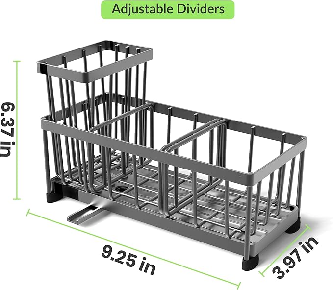 Self-Draining Kitchen Sink Caddy with Elevated Brush Holder – Rustproof Stainless Steel Multipurpose Sponge Holder for Kitchen Sink Organizer with Durable Design for Countertop