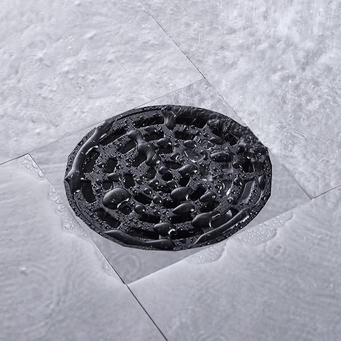 RANDOM Round Shower Drain Kit Matte Black with Adjustable Base Flange,4 Inch Shower Drain Cover with Threaded Adapter,Removable Invisible Look 304 Stainless Steel