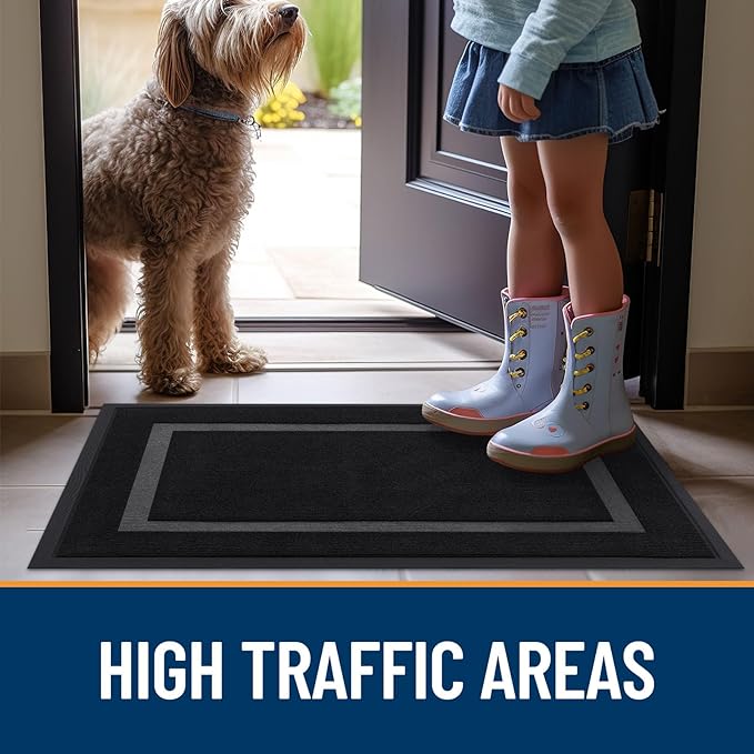 OLANLY Front Door Mat Indoor Outdoor Entrance, Waterproof All-Season, All-Weather Doormat, Sturdy Natural Rubber, Fade Resistant, Low Profile, Easy Clean Patio Porch Entryway Mat, 47x17, Black