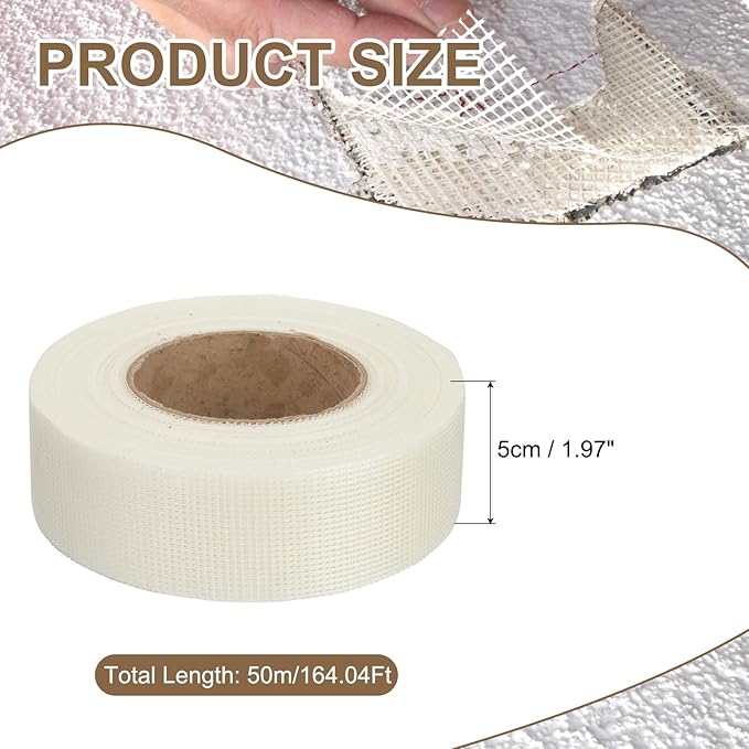 PATIKIL Drywall Repair Mesh Tape, 2 inch x 164 ft Fiberglass Repair Patch Self-Adhesive Dry Wall Joint Tape 12 Mesh Wall Hole Crack and Seam Patch, White