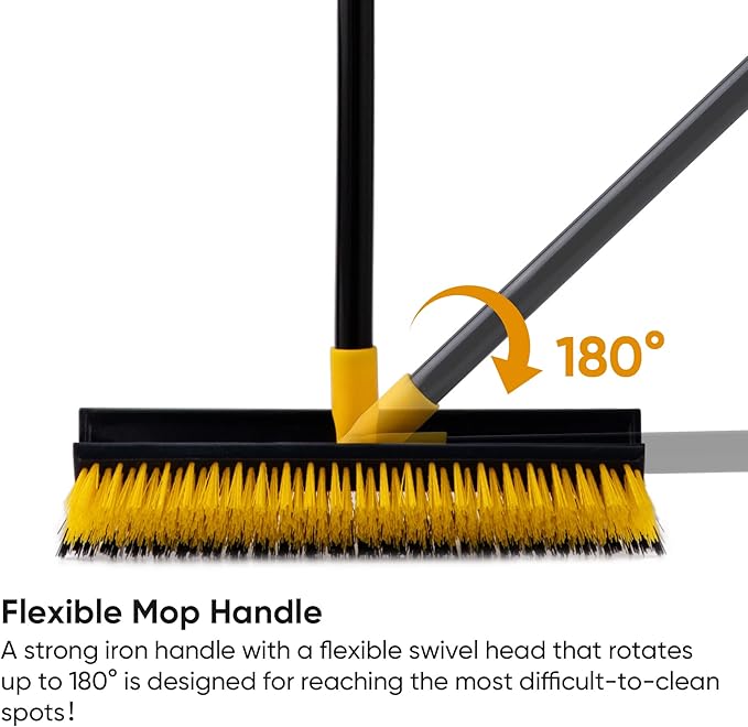 Yocada Double-Sided Floor Scrub Brush Triangle Brush Corner Crevice Cleaning Heavy Duty Stiff Bristle 65.5" for Cleaning Patio Bathroom Garage Kitchen Wall Deck Tub Tile