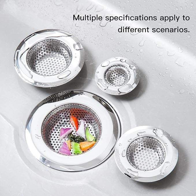 4 Pack Heavy Duty Stainless Steel Kitchen Sink Drain Strainer, Bathroom Hair Catcher Shower Drain Cover, Sink Tub Drain Stopper, Wash Basin Floor Drain, 2.1 to 4.5 Inch Diameter Rim