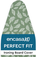 Encasa XO Ironing Board Cover and Pad 57"x22" - Thick 3mm Felt Padding, Drawstring Tightening & Lock, Easy Fit, Scorch & Stain Resistant, Fits X-Large Ironing Board - Big Leaves Green