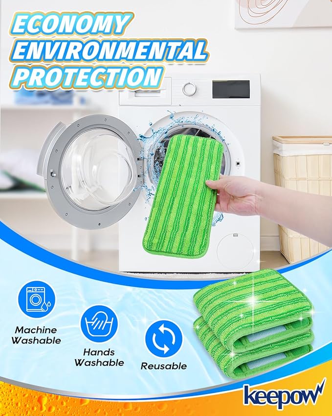 Keepow Reusable Mop Pads Refills Compatible with Swiffer Sweeper and Sweep & Mop Deluxe, Microfiber Wet Mopping Cloths Dry Sweeping Floor Cleaning Mop Pad Refill, Mop Head Replacements Part 3 Pack