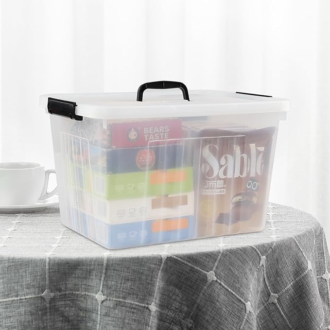 Asking 18 L Clear Plastic Storage Box with Handle, 4-Pack