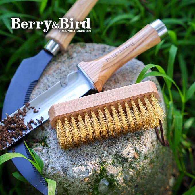 Berry&Bird Brass Brush, Ashwood Premium Brass Wire Brush with Cowhide Lanyard, Heavy Duty Wire Brushes for Cleaning Garden Tool, Rust Removal, Automotive, Paint