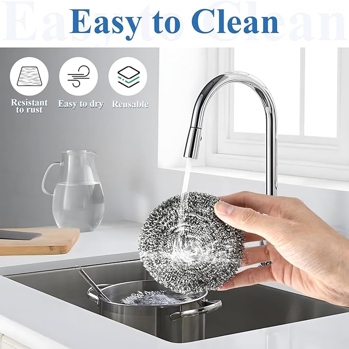 40 Pcs Stainless Steel Scrubber Bulk, Heavy Duty Steel Wool Scrubber 40 Gram, Large Metal Sponge Wire Scouring Pad for Tough Cleaning Kitchen Cookware, Removing Rust Dirty