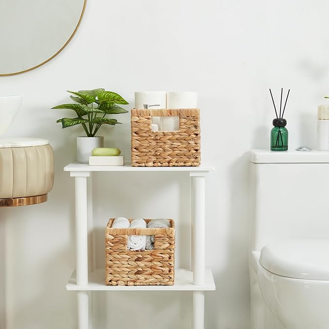 Water Hyacinth Wicker Basket, Decorative Woven Baskets with Built-in Handles, Hand-woven Storage Organizer for Organizing Pantry, Livingroom, Bedroom, Shelves, Toilet(2-PACK, Natural)