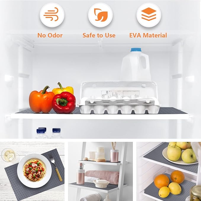 Shelf Liners for Kitchen Cabinets Refrigerator Liners Waterproof Kitchen Cupboard Liner Durable Plastic Drawer Mats EVA Material Non Adhesive Fridge Liner for Shelves (23.6 x 157.4 inches, Gray)