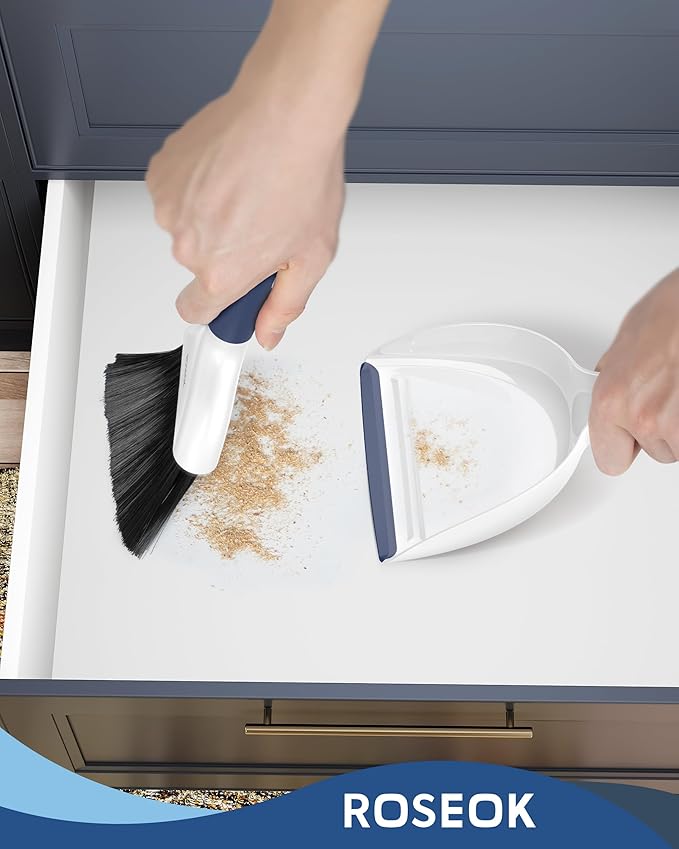 Mini Broom and Dustpan Set for Cleaning, Compact Desktop Dustpan with Brush for Kitchen Counter, Office, Car, Navy Blue, 1 Pack