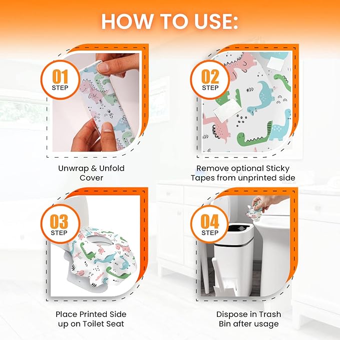 20 Extra Large Toilet Seat Covers Disposable for Kids & Adults-Toilet Covers Disposable for Travel-Toddler Toilet Seat Cover Liners for Potty Training-Individually Wrapped-Waterproof (Dinosaurs)