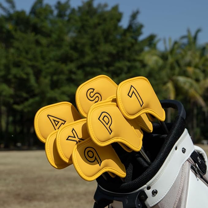 Montela Golf Iron Covers,Golf Iron Head Covers Leather Golf Iron Covers Set 9pcs Golf Iron Headcovers,Golf Club Head Covers for Iron Club Fit All Brands Titleist,Callaway,Taylormade