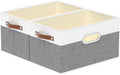 Yawinhe Fabric Storage Baskets, Foldable Closet Organizer for Shelves, Large Boxes with 3 Handles, Canvas Bins for Clothes, White/Grey, 12.99''Lx9.05''Wx7.87''H, 2-Pack
