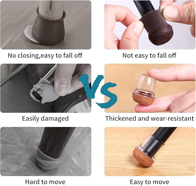 24 PCS Extra Small Silicone Chair Leg Floor Protectors with Felt, Chair Leg Caps, Felt Furniture Pads, Floor Protectors for Chair, Table Chair Leg Covers Cups, No Scratches (Fit 0.5"-0.8", Dark Brown)