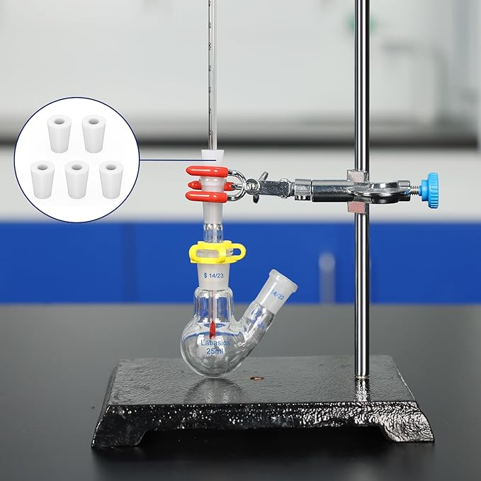 Labasics 5-Pack 5# Single-Hole Silicone Stoppers, White Tapered Lab Seal Stoppers with 0.31" Hole, Durable and Reusable Silicone Plugs for Laboratory Glassware, Airtight Sealing, and Experiments