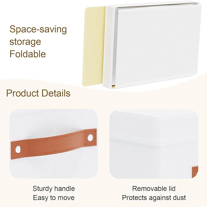Fabric Storage Bins, Clothes Boxes for Shelves with Lids, Baskets for Organizing with Handles, Decorative Linen Closet Organizers, White, 5 Pack, 15 x 9.8 x 8.3 Inch