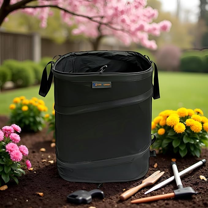 YUDI & GARDEN 19 Gallon Square Collapsible Yard Waste Bin｜Collapsible Trash Can｜Camping Trash Can, for Collecting Weeds or Yard and Party Waste