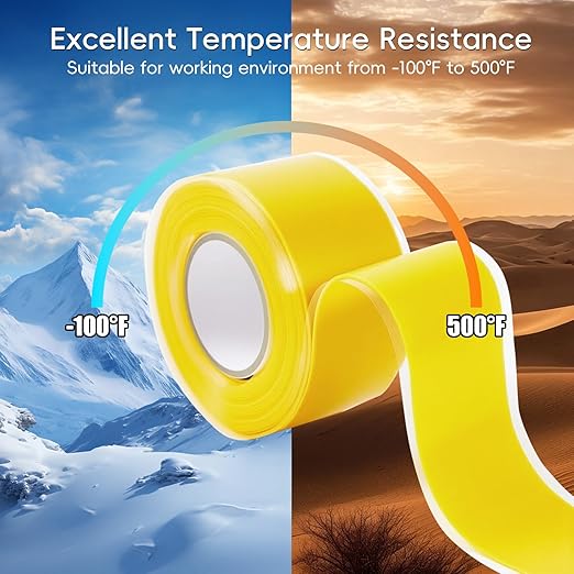Self Fusing Silicone Tape 2 Rolls 1 in x 10' Yellow Waterproof Rescue Tape Rubber Leak Silicone Self-amalgamating Tape for Plumbing, Sealing Pipes, Hose Repair, Outdoor Coax and Tool Fixation