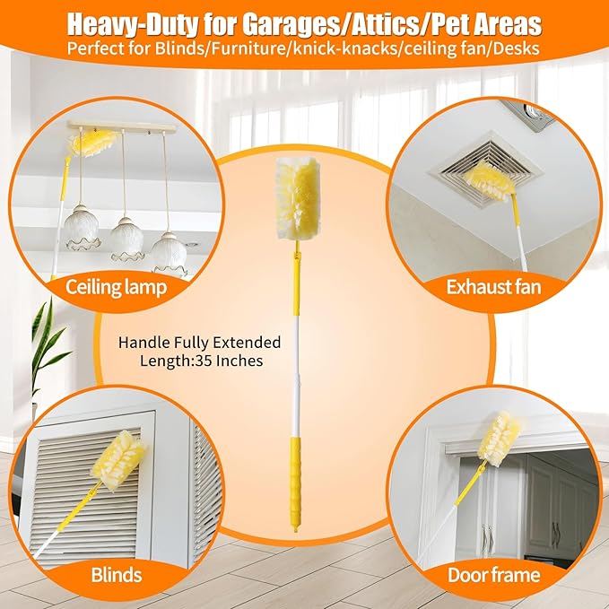 40 Count 360° Heavy Duty Duster Refills Compatible with Swiffer,Large Size-Extra Thick Disposable Electrostatic Feather Duster Refill with 1 Retractable Handle(35-inch Length Fully expanded)