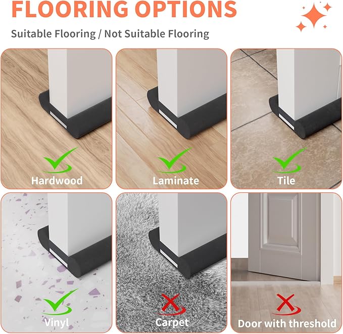 Upgraded Door Draft Stopper for Bottom of Door, Under Door Gap Filler for Big Gap, No Folding Required, Flexible Installation Door Sweep soundproofing Strip for Home & Apartment, 28-32in, Black