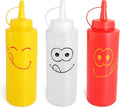 New Star Foodservice 28560 Smiley Faces Squeeze Bottle Set, Plastic, Red, Yellow, and Clear, 12 oz