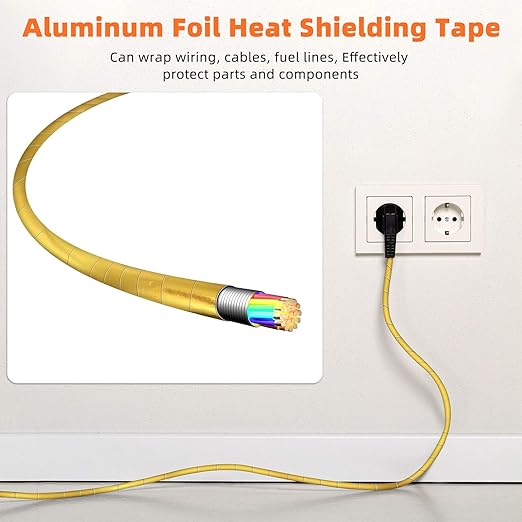 Zonon 2 Rolls Aluminum Foil Tape Heat Shield Tape Barrier Adhesive Reflective Fiberglass Thermal Insulation Reflective Material High Temp Protection(Gold,2 Inch X 32.8 ft)
